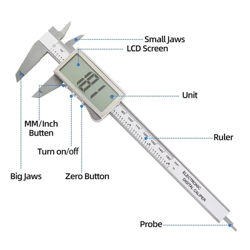 [CALDI-6P] Calibrador Digital Vernier de 150 mm / 6" Plastico Fibra de Carbono – Alta Precisión Franko