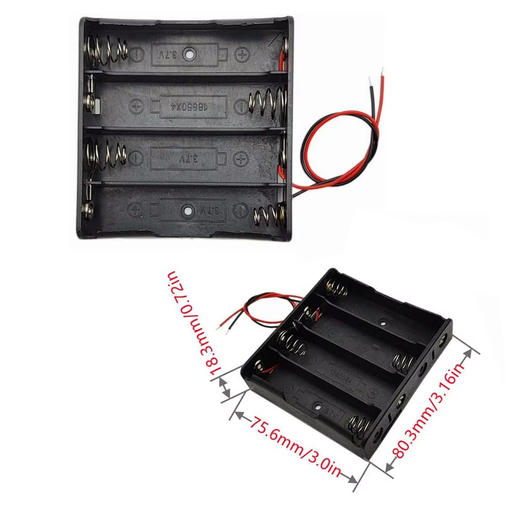 [UM-18650x4] Porta Pila para 4 Baterías 18650 con Resorte y Cablecillos 