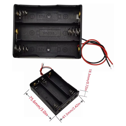 [UM-18650x3] Porta Pila para 3 Baterías 18650 con Resorte y Cablecillos