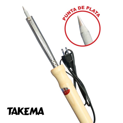 [WD-100W] Cautín Mango Madera "TAKEMA" Tipo Lápiz Punta De Plata 100W 220VAC 