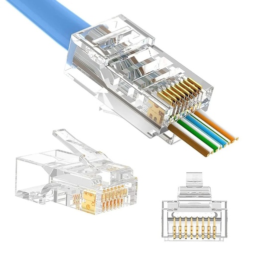 [RJ45-Cat5e-PAS] Conector Plug RJ45 Pasante UTP Cat5e - 8P8C para Cable de Red