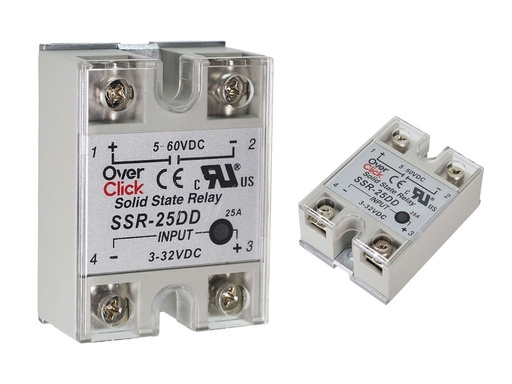 [SSR-25DD] Relé de Estado Sólido DC-DC de 25A 5-60VDC Max. Entrada 3-32VDC Salida 5-60VDC