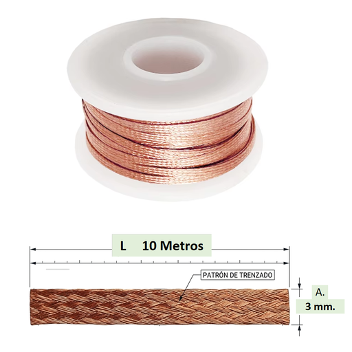 [CP-30100] Malla Desoldadora de 3mm x 10mt. Mecha Desoldadora   