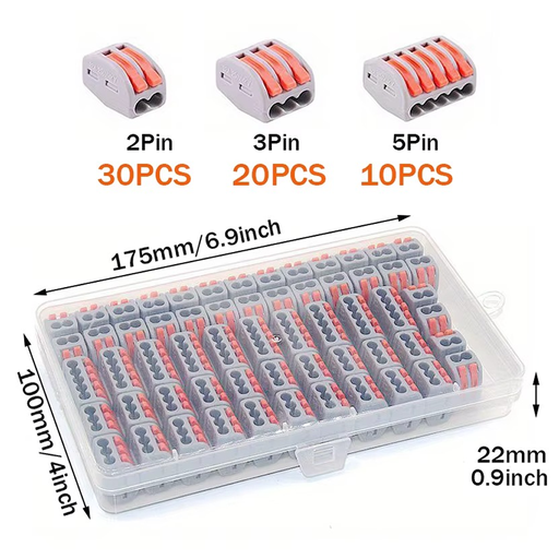 [CC-60] Set x60 Conectores de Conexion Rápida (28–12 AWG) – Terminales de Empalme en Línea Aislados 32A 