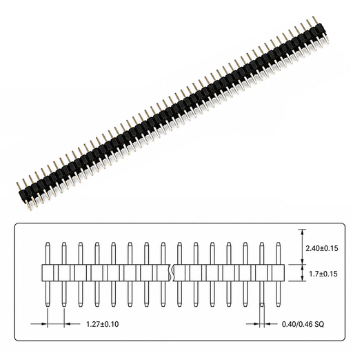 [HM-1X40-1.27] Header Pines Macho 1.27mm Recto Tira 50 Pines
